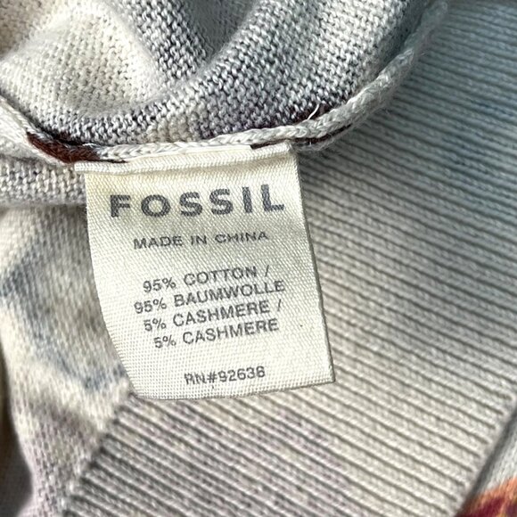 Fossil Women's Floral Cardigan Sweater Lightweight Crew-Neck Beige Purple Size L - Picture 7 of 7